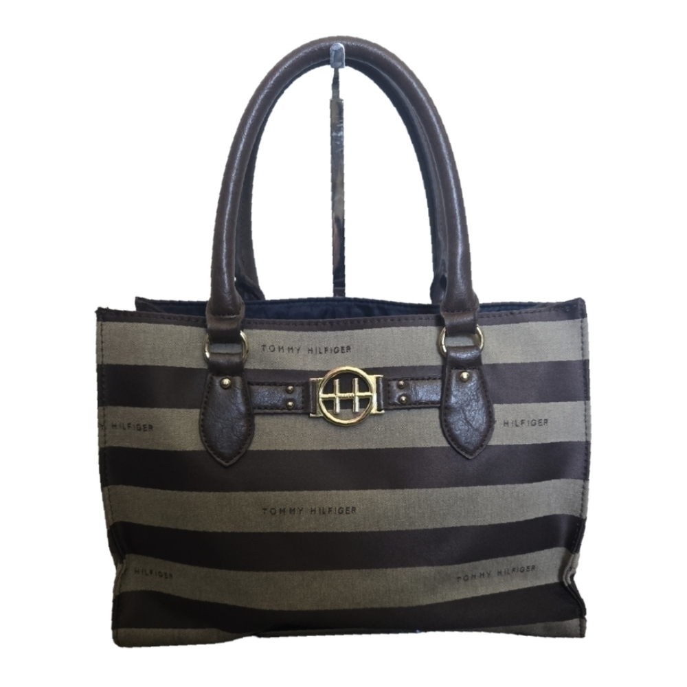 Tommy Hilfiger striped satchel bag brown & tan
